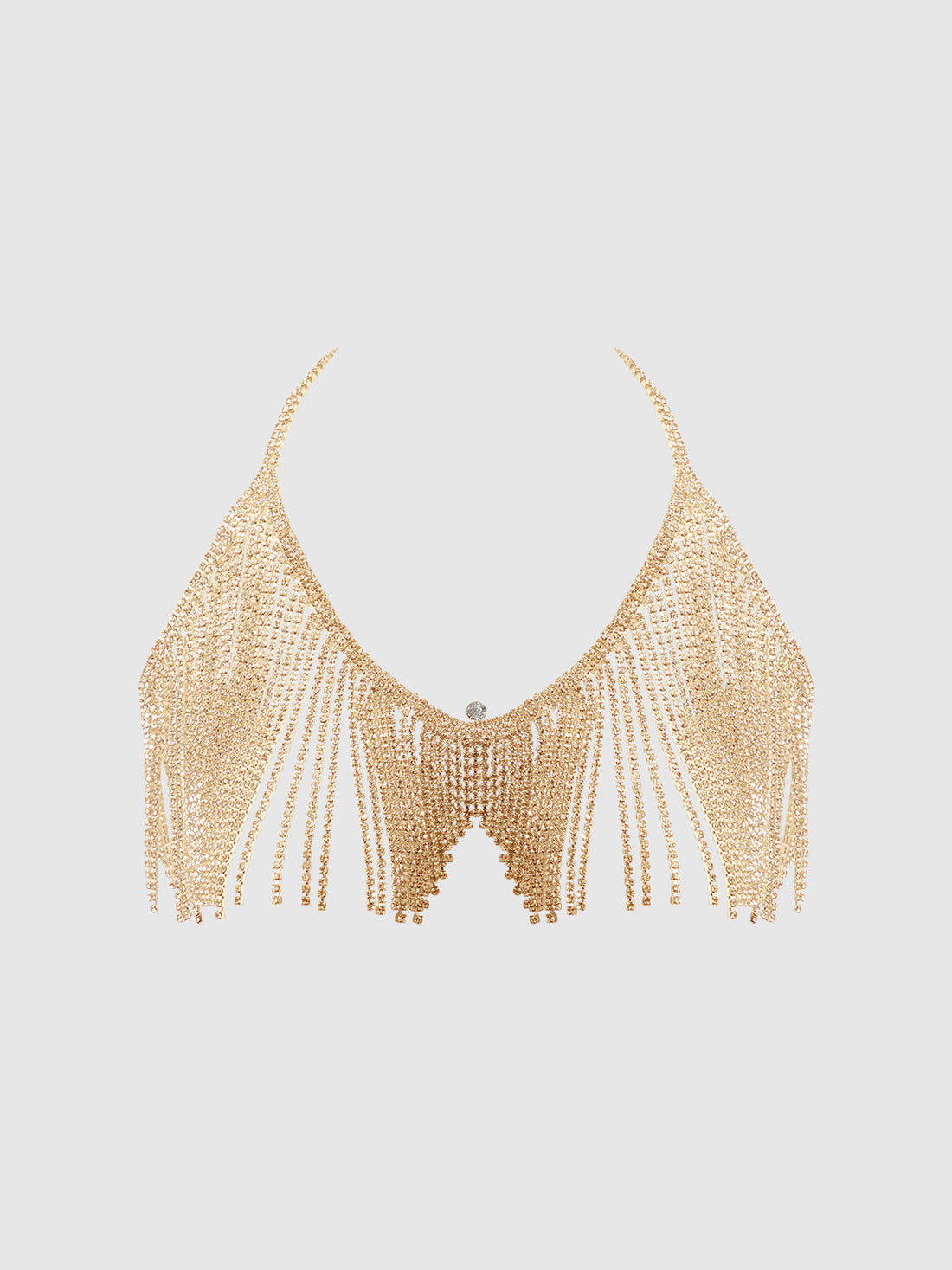 Rhinestone Dangle V-Neck Bra Gold