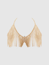 Rhinestone Dangle V-Neck Bra Gold