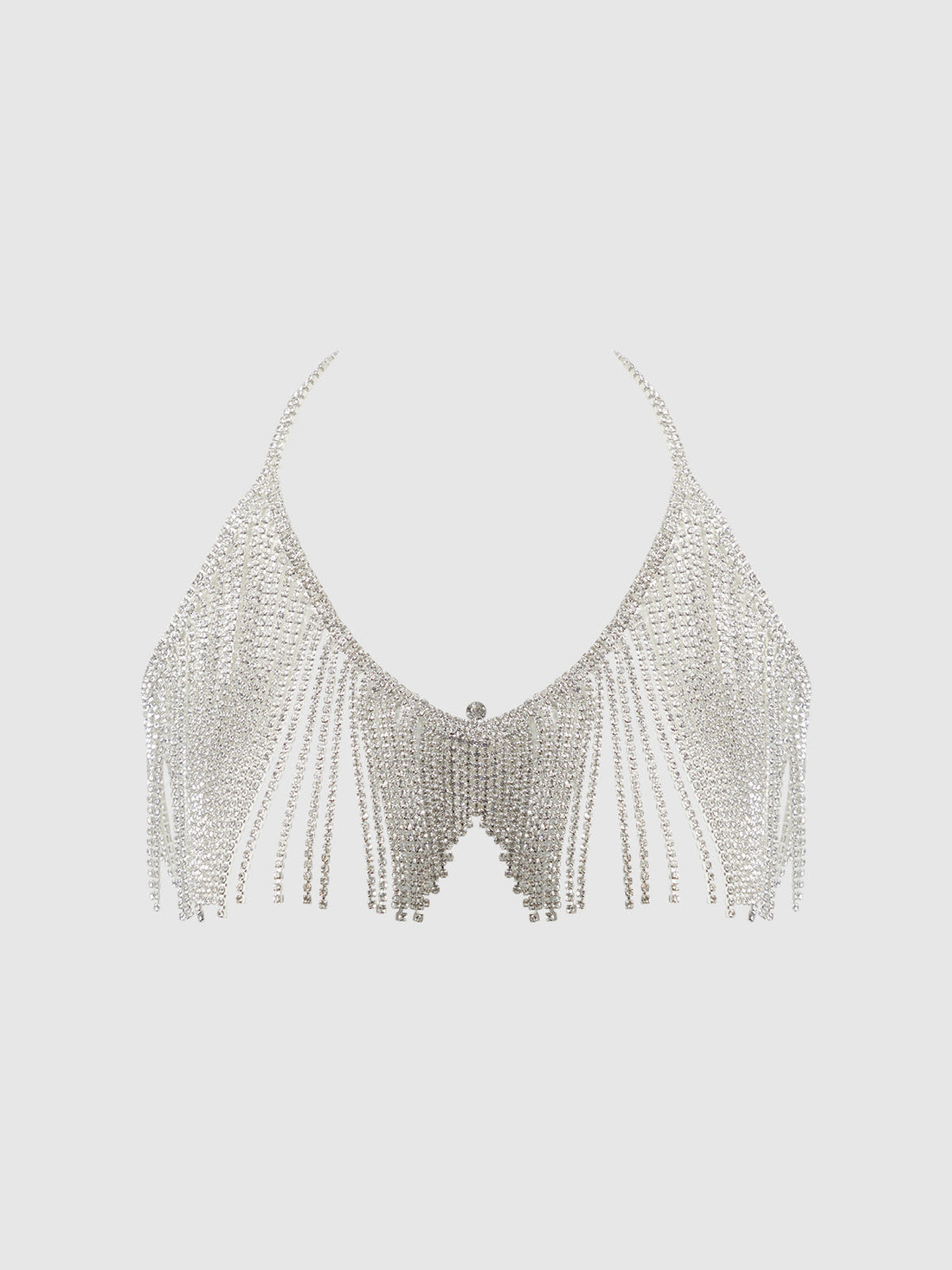 Rhinestone Dangle V-Neck Bra Silver