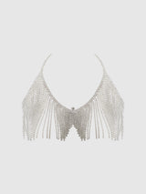 Rhinestone Dangle V-Neck Bra Silver