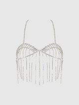 Rhinestone Fringe Cropped Cami Top Silver