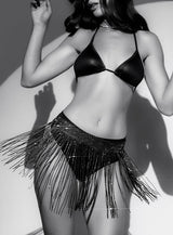 Mapale Rhinestone Glam Fringe Belt Black