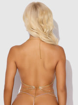 Rhinestone Net & Fringe Halter Bralette