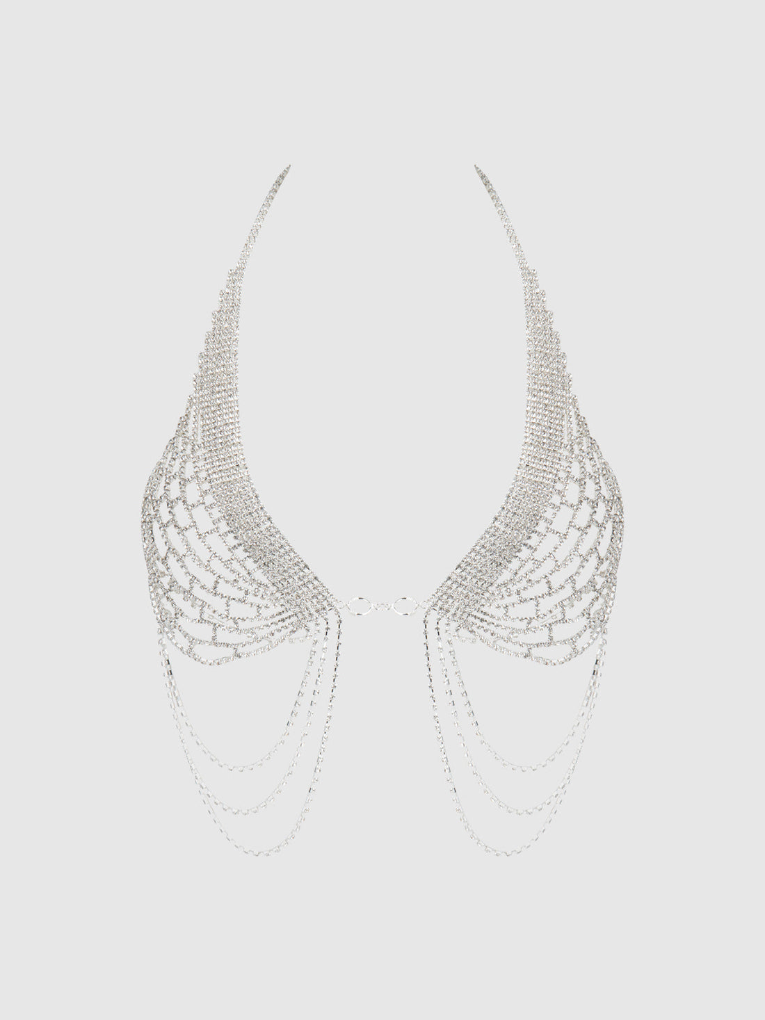Rhinestone Net Halter Bra with Openable Front Silver
