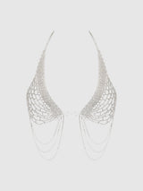 Rhinestone Net Halter Bra with Openable Front Silver