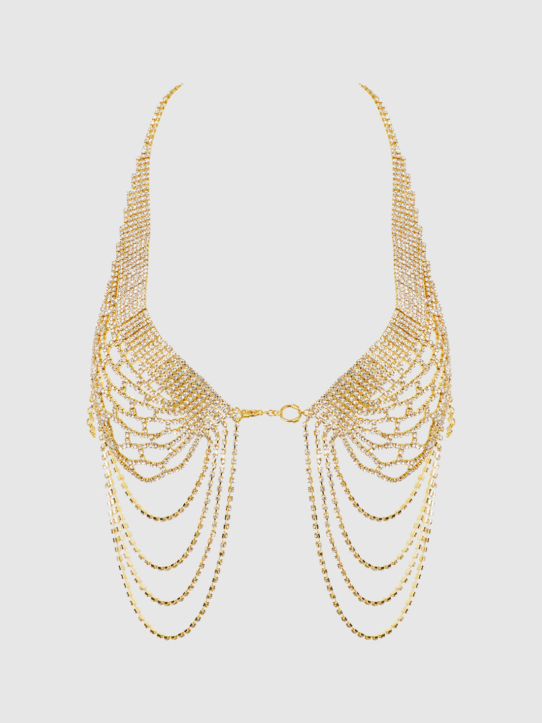 Rhinestone Net Halter with Openable Front Gold