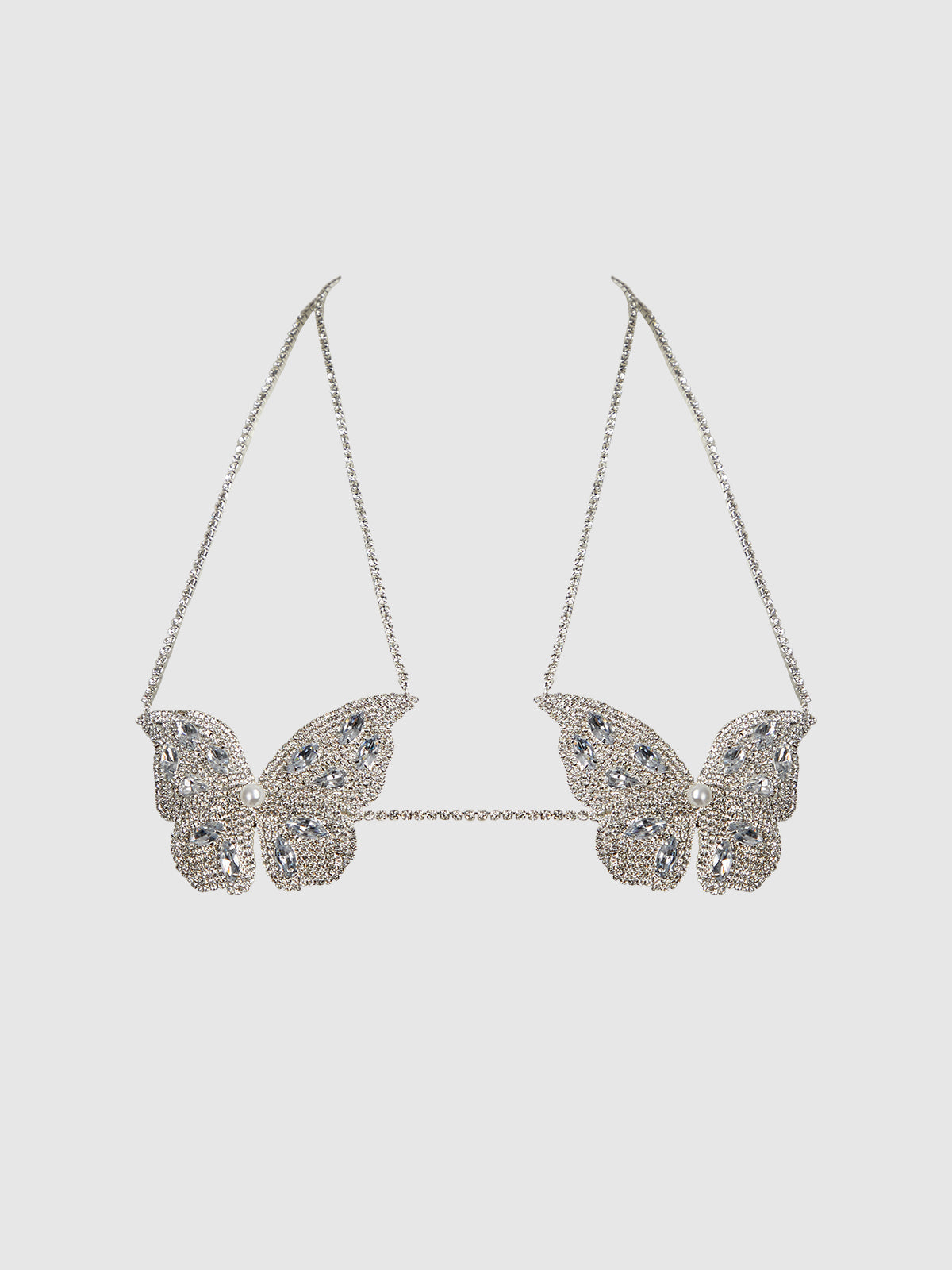 House of Desire Rhinestone & Pearl Butterfly Bralette Silver
