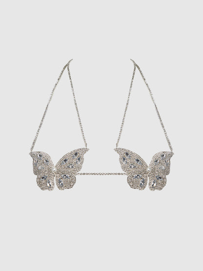 House of Desire Rhinestone & Pearl Butterfly Bralette Silver