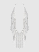 Rhinestone Plunge & Fringe Teddy Silver