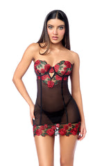 Mapale Fleur Sauvage Rose Embroidery Babydoll Set