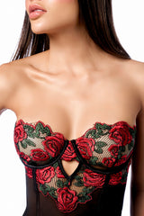 Mapale Fleur Sauvage Rose Embroidery Babydoll Set