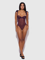 House of Desire Queen Rosalie Embroidered Lace Teddy Roses Purple Shadow