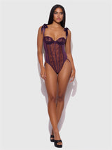 House of Desire Rosalie Embroidered Lace Teddy Roses Purple Shadow