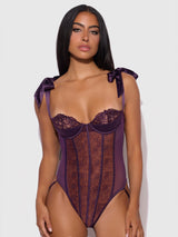 House of Desire Queen Rosalie Embroidered Lace Teddy Roses Purple Shadow