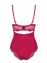 Rosalyne wine teddy with padded bra, adjustable straps, and sexy lace trim.