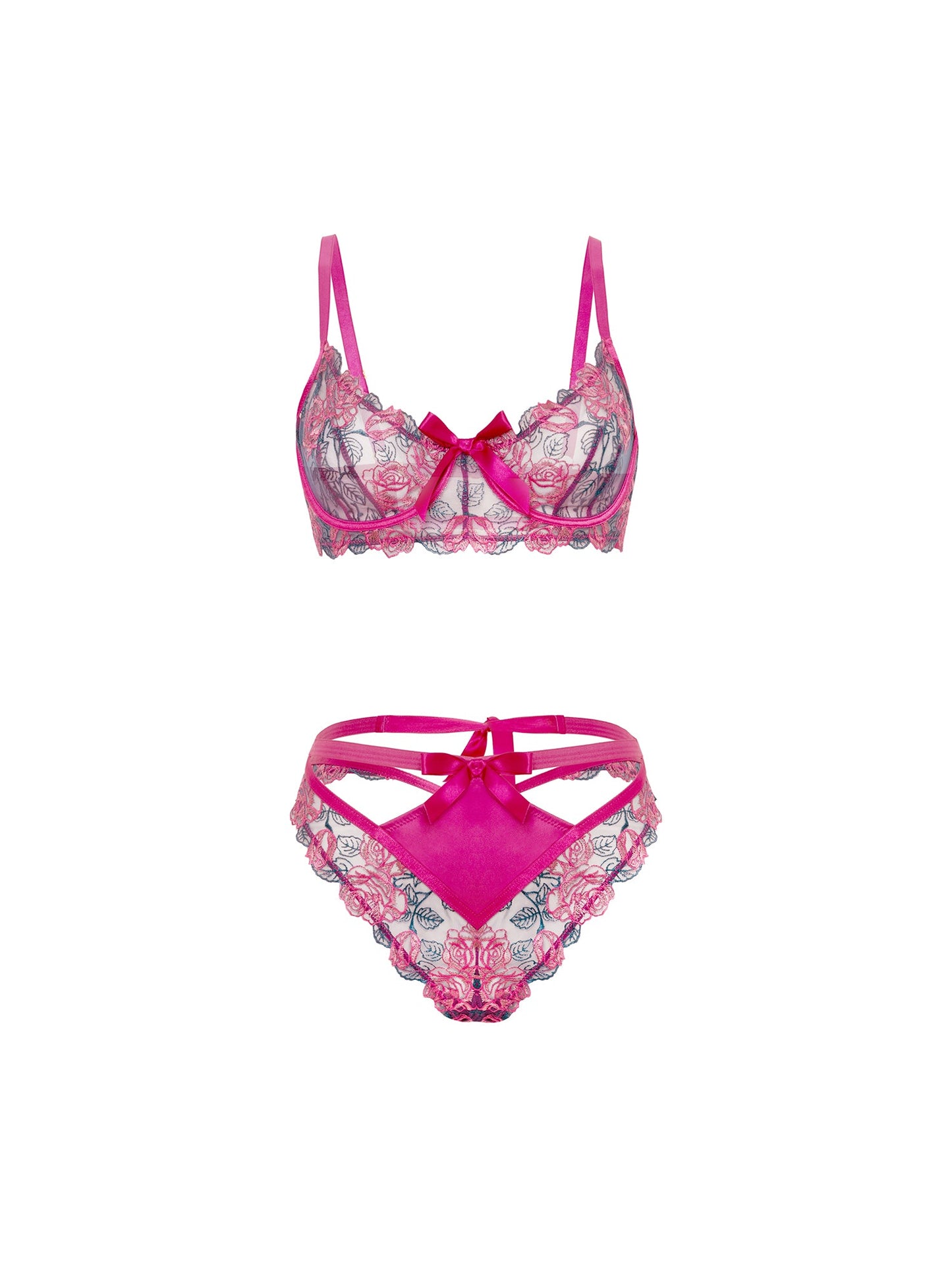 Oh la la Cheri Rosie Floral Rose Embroidery Underwire Bra Set