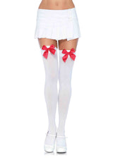 Leg Avenue Opaque Thigh Highs With Satin Bow Accent