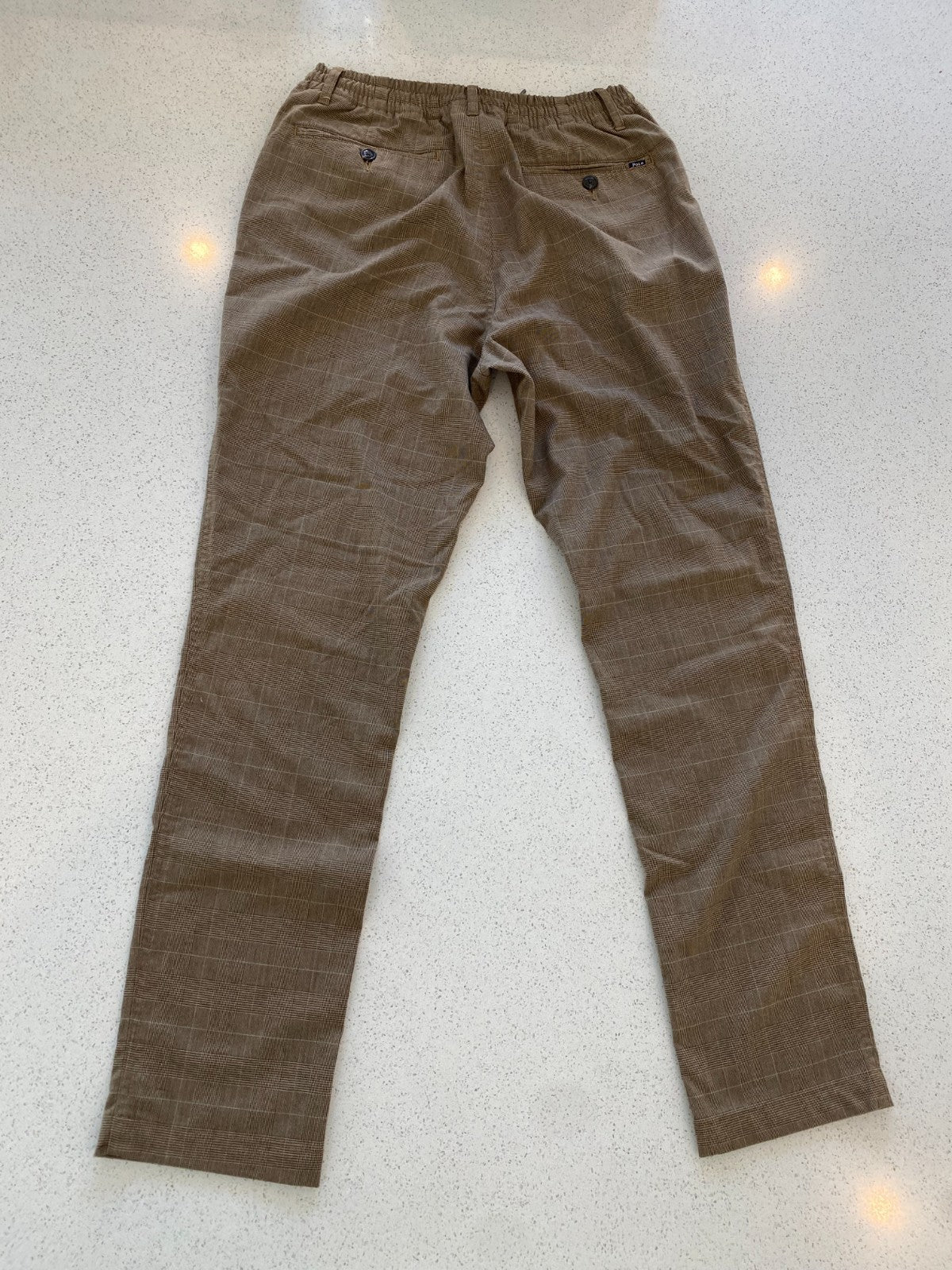Polo Ralph Lauren Tan Checkered Chinos Stretch Tailored Slim Fit - Small