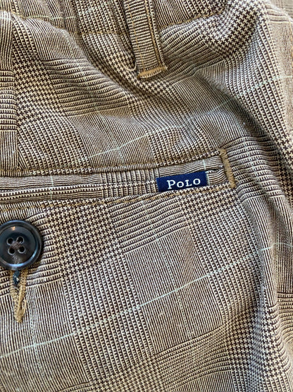 Polo Ralph Lauren Tan Checkered Chinos Stretch Tailored Slim Fit - Small