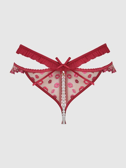 House of Desire Angelina Lips Embroidery Pearl & Crotchless Bikini