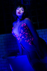 Mapale Sapphire Poetry Sheer Floral Embroidered Teddy