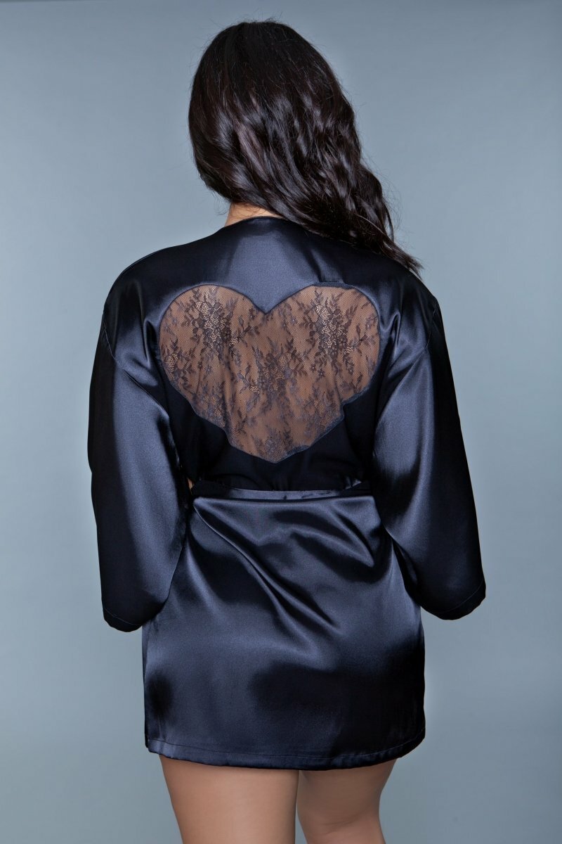 BeWicked Satin Amora Robe Black