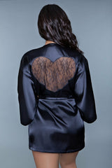BeWicked Satin Amora Robe Black