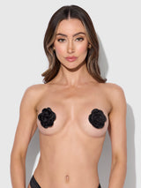 Satin Floral Nipple Covers Burlesque Black