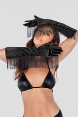 Mapale Satin Fringe Opera Gloves Black