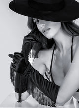 Mapale Satin Rhinestone Opera Gloves Black