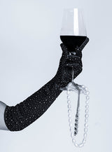Mapale Satin Rhinestone Opera Gloves Black