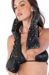 Mapale Satin Rhinestone Opera Gloves Black