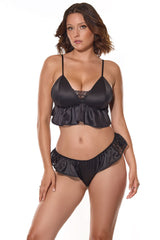 Coquette Satin Ruffle Peplum Bralette Sleep Set