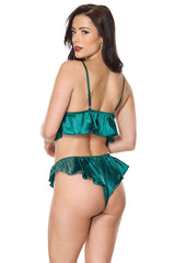Coquette Jade Bralette & Panty Satin Green
