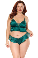 Coquette Queen Jade Bralette & Panty Satin Green