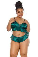 Coquette Queen Jade Bralette & Panty Satin Green