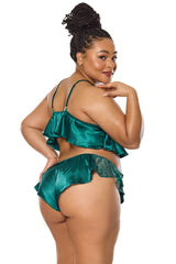 Coquette Satin Ruffle Peplum Bralette Sleep Set