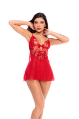 Scarlet Shimmer Sequin Embroidered Babydoll & Thong - Mapale