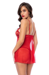 Mapale Sequins Floral Transparent Babydoll Red
