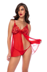 Mapale Sequins Floral Transparent Babydoll Red