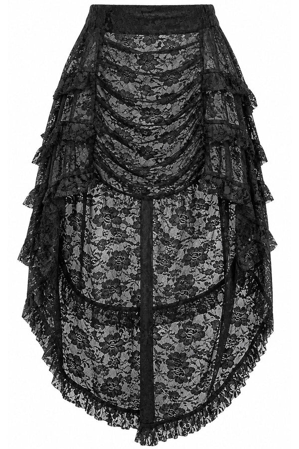 Daisy Corsets Sheer Black Lace Ruched Front High Low Lace Skirt