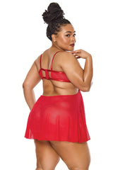 Coquette Sheer Embroidery Mesh Metallic Wet Look Babydoll Red