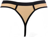 Axami Luminesce thong back view in sheer nude mesh with black binding and cut-out hip detailing