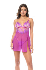 Mapale Twillight Orchid Floral Embroidery Babydoll Azalea Pink