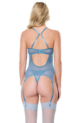 Coquette Sexy Lace Underwire Cups Merrywidow Bustier Blue