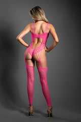 Fantasy Lingerie Sheer Next To You Crotchless Teddy Bodystocking Neon Pink