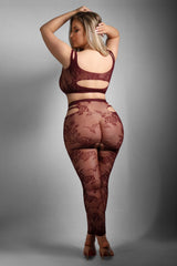 Fantasy Sheer Queen Undivided Attention Top & Crotchless Tights Burgundy-Rebel Romance