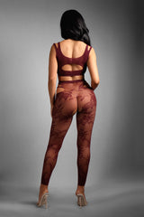 Fantasy Sheer Undivided Attention Top & Crotchless Tights Burgundy-Rebel Romance