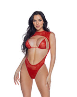 Roma Confidential Showgirl Keyhole Romper Chantilly Stretch Lace Pink