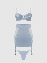 House of Desire Queen Sienna Satin & Lace Bra, Backless Skirt & Tanga Set
